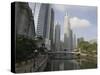 Cavenagh Bridge and the Singapore River Looking Towards the Financial District, Singapore-Amanda Hall-Stretched Canvas