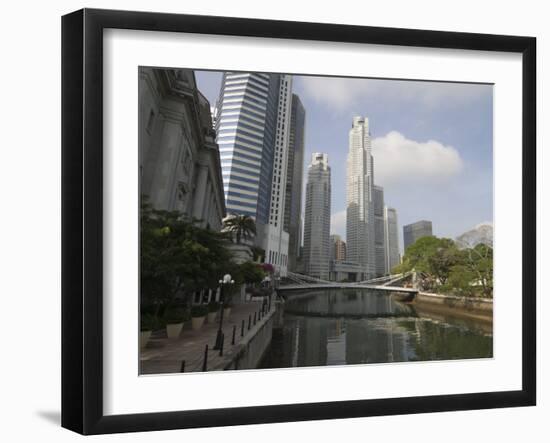 Cavenagh Bridge and the Singapore River Looking Towards the Financial District, Singapore-Amanda Hall-Framed Photographic Print