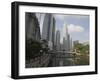 Cavenagh Bridge and the Singapore River Looking Towards the Financial District, Singapore-Amanda Hall-Framed Photographic Print