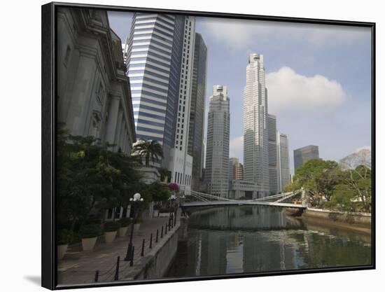 Cavenagh Bridge and the Singapore River Looking Towards the Financial District, Singapore-Amanda Hall-Framed Photographic Print