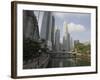 Cavenagh Bridge and the Singapore River Looking Towards the Financial District, Singapore-Amanda Hall-Framed Photographic Print