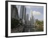 Cavenagh Bridge and the Singapore River Looking Towards the Financial District, Singapore-Amanda Hall-Framed Photographic Print