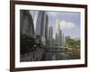 Cavenagh Bridge and the Singapore River Looking Towards the Financial District, Singapore-Amanda Hall-Framed Photographic Print