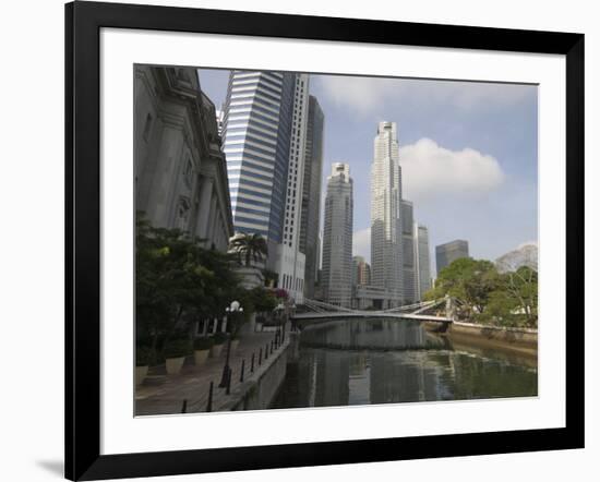 Cavenagh Bridge and the Singapore River Looking Towards the Financial District, Singapore-Amanda Hall-Framed Photographic Print