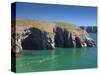 Caves at Raming Hole, Looking Towards Stackpole Head, Pembrokeshire, Wales, United Kingdom, Europe-David Clapp-Stretched Canvas