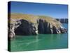 Caves at Raming Hole, Looking Towards Stackpole Head, Pembrokeshire, Wales, United Kingdom, Europe-David Clapp-Stretched Canvas