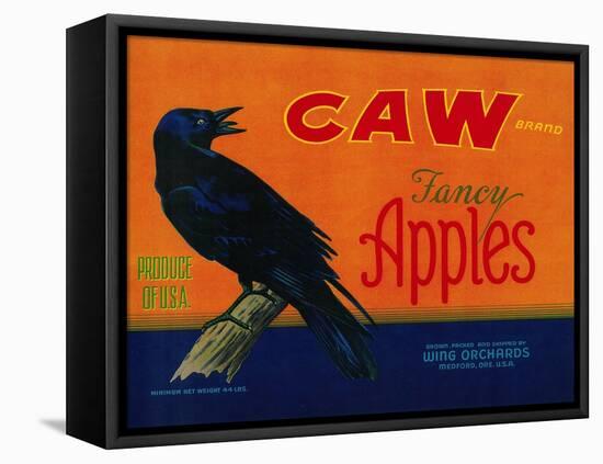 Caw Apple Crate Label - Medford, OR-Lantern Press-Framed Stretched Canvas