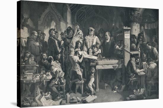 'Caxton Showing the First Specimen of his Printing to King Edward IV', c1858, (1911)-Daniel Maclise-Stretched Canvas