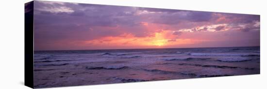 Cayman Islands, Grand Cayman, 7 Mile Beach, Caribbean Sea, Sunset over Waves-null-Stretched Canvas