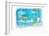 Cayman Islands Illustrated Travel Map with Roads and Highlights-M. Bleichner-Framed Art Print