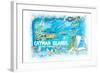 Cayman Islands Illustrated Travel Map with Roads and Highlights-M. Bleichner-Framed Art Print