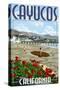 Cayucos, California - Beach and Pier Scene-Lantern Press-Stretched Canvas