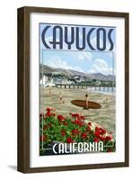 Cayucos, California - Beach and Pier Scene-Lantern Press-Framed Art Print
