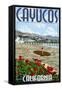 Cayucos, California - Beach and Pier Scene-Lantern Press-Framed Stretched Canvas