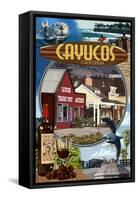 Cayucos, California - Montage Scenes-Lantern Press-Framed Stretched Canvas