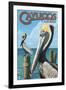 Cayucos, California - Pelicans-Lantern Press-Framed Art Print