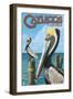 Cayucos, California - Pelicans-Lantern Press-Framed Art Print