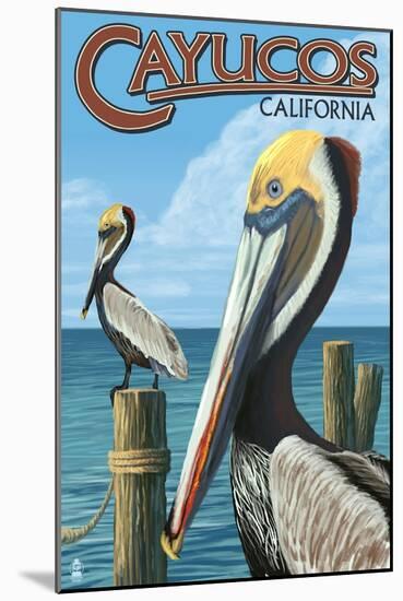 Cayucos, California - Pelicans-Lantern Press-Mounted Art Print