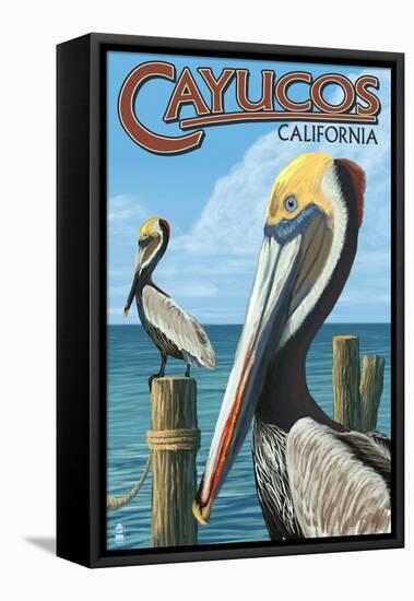 Cayucos, California - Pelicans-Lantern Press-Framed Stretched Canvas
