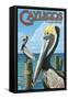 Cayucos, California - Pelicans-Lantern Press-Framed Stretched Canvas