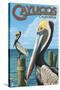 Cayucos, California - Pelicans-Lantern Press-Stretched Canvas