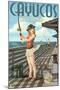 Cayucos, California - Pinup Girl Fishing-Lantern Press-Mounted Art Print