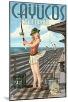 Cayucos, California - Pinup Girl Fishing-Lantern Press-Mounted Art Print