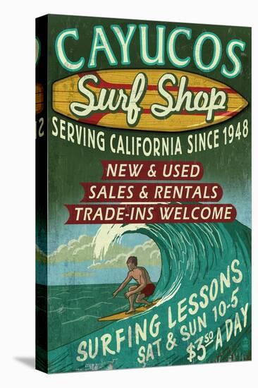 Cayucos, California - Surf Shop-Lantern Press-Stretched Canvas