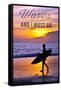 Cayucos, California - the Waves are Calling - Surfer and Sunset-Lantern Press-Framed Stretched Canvas