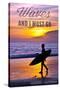 Cayucos, California - the Waves are Calling - Surfer and Sunset-Lantern Press-Stretched Canvas