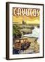 Cayucos, California - Woody and Lighthouse-Lantern Press-Framed Art Print