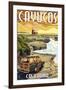 Cayucos, California - Woody and Lighthouse-Lantern Press-Framed Art Print