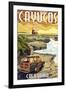 Cayucos, California - Woody and Lighthouse-Lantern Press-Framed Art Print