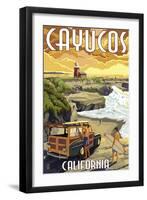 Cayucos, California - Woody and Lighthouse-Lantern Press-Framed Art Print