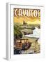 Cayucos, California - Woody and Lighthouse-Lantern Press-Framed Art Print