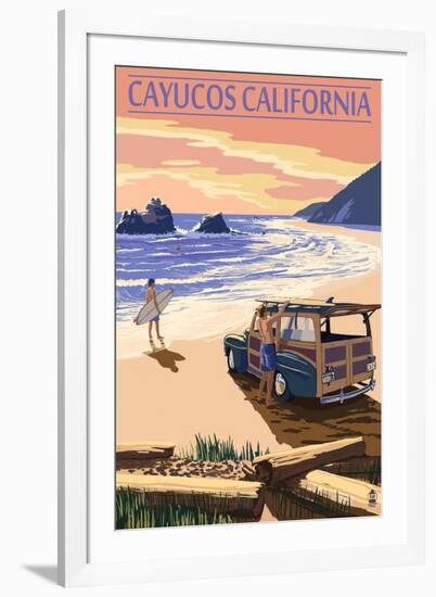 Cayucos, California - Woody on Beach-Lantern Press-Framed Art Print