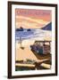 Cayucos, California - Woody on Beach-Lantern Press-Framed Art Print