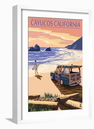 Cayucos, California - Woody on Beach-Lantern Press-Framed Art Print