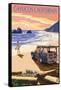 Cayucos, California - Woody on Beach-Lantern Press-Framed Stretched Canvas