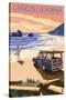 Cayucos, California - Woody on Beach-Lantern Press-Stretched Canvas