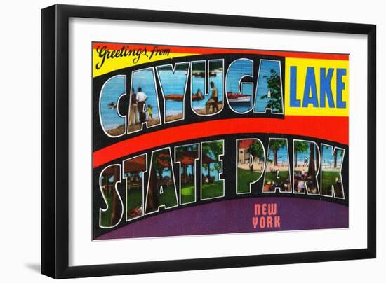 Cayuga Lake State Park, NY - Large Letter Scenes, Greetings From-Lantern Press-Framed Art Print