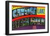 Cayuga Lake State Park, NY - Large Letter Scenes, Greetings From-Lantern Press-Framed Art Print