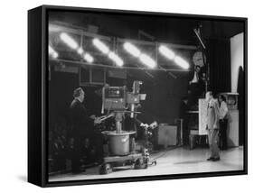 CBS Cameraman Filming Ed Sullivan During "The Ed Sullivan Show," Cue Cards are Visible Behind Him-Arthur Schatz-Framed Stretched Canvas
