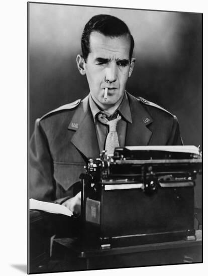 CBS News Correspondent Edward R. Murrow at His Typewriter in Wartime London-null-Mounted Photo