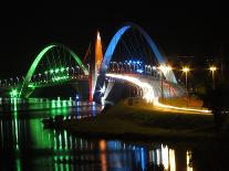 Kubitschek Bridge At Night With Colored Lighting-ccalmons-Framed Premium Photographic Print