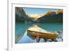 Cedar-Strip Canoe at Lake Louise, Banff National Park-Miles Ertman-Framed Photographic Print