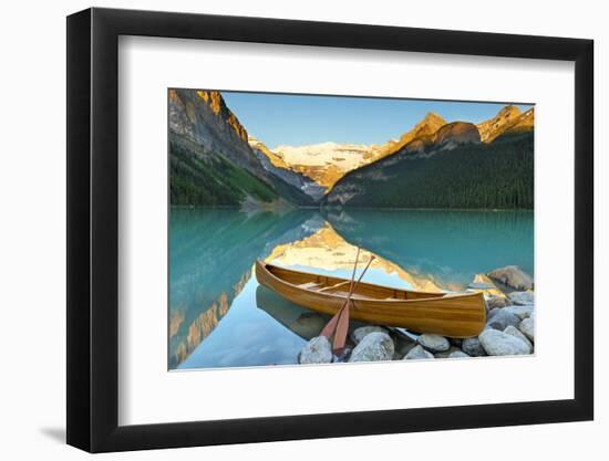 Cedar-Strip Canoe at Lake Louise, Banff National Park-Miles Ertman-Framed Photographic Print