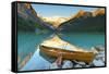 Cedar-Strip Canoe at Lake Louise, Banff National Park-Miles Ertman-Framed Stretched Canvas