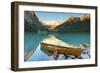 Cedar-Strip Canoe at Lake Louise, Banff National Park-Miles Ertman-Framed Photographic Print