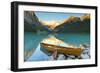 Cedar-Strip Canoe at Lake Louise, Banff National Park-Miles Ertman-Framed Photographic Print